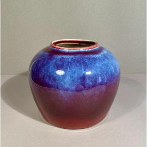 China, Asian Art, Round Vase, Shaded Oxblood, Glazed Porcelain, Early 20th Century 