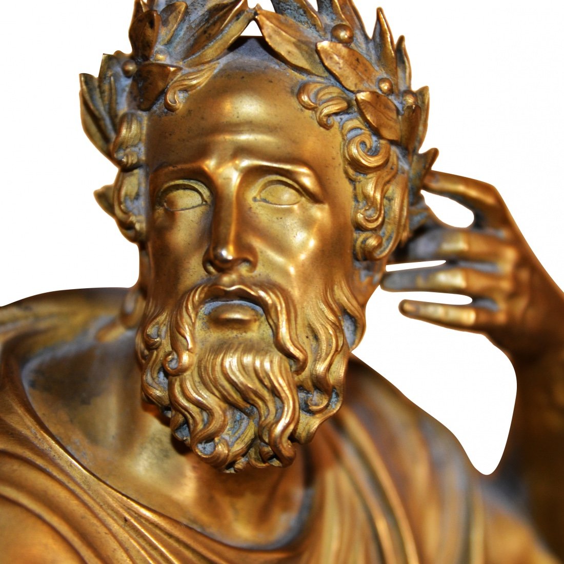 Importante trittico in bronzo dorato composto da pendola raffigurante Omero, due imponenti vasi-photo-3