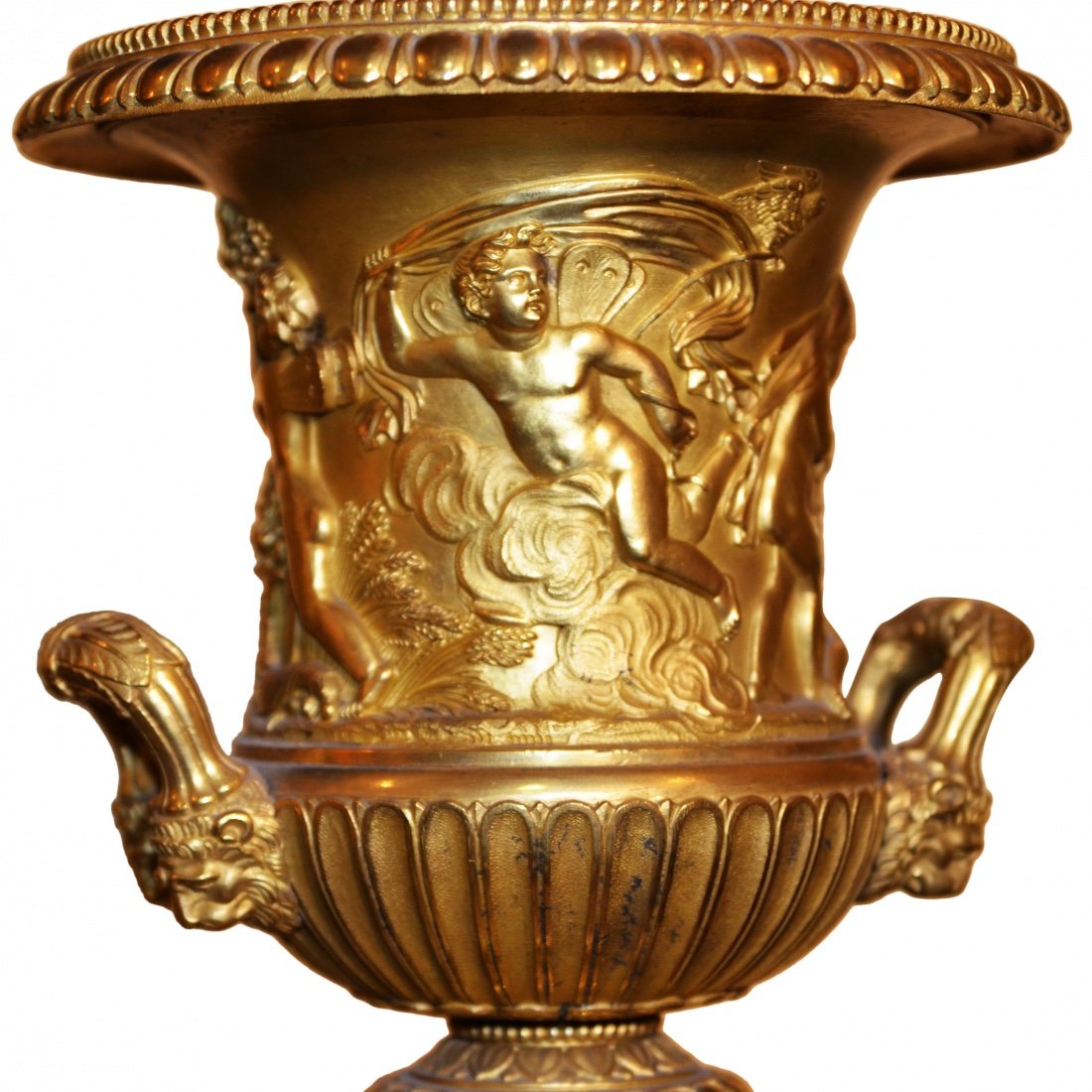 Importante trittico in bronzo dorato composto da pendola raffigurante Omero, due imponenti vasi-photo-4