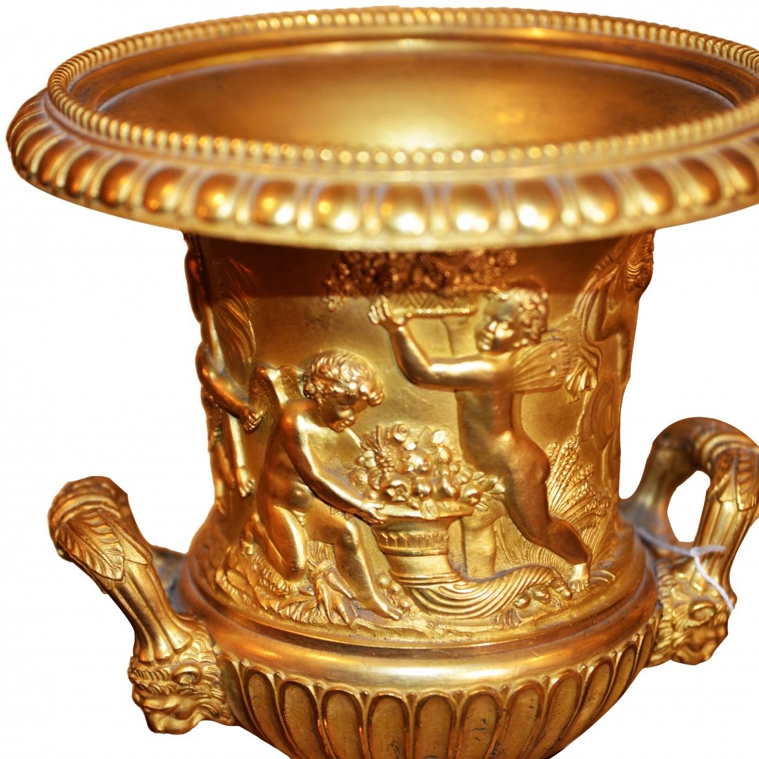 Importante trittico in bronzo dorato composto da pendola raffigurante Omero, due imponenti vasi-photo-1