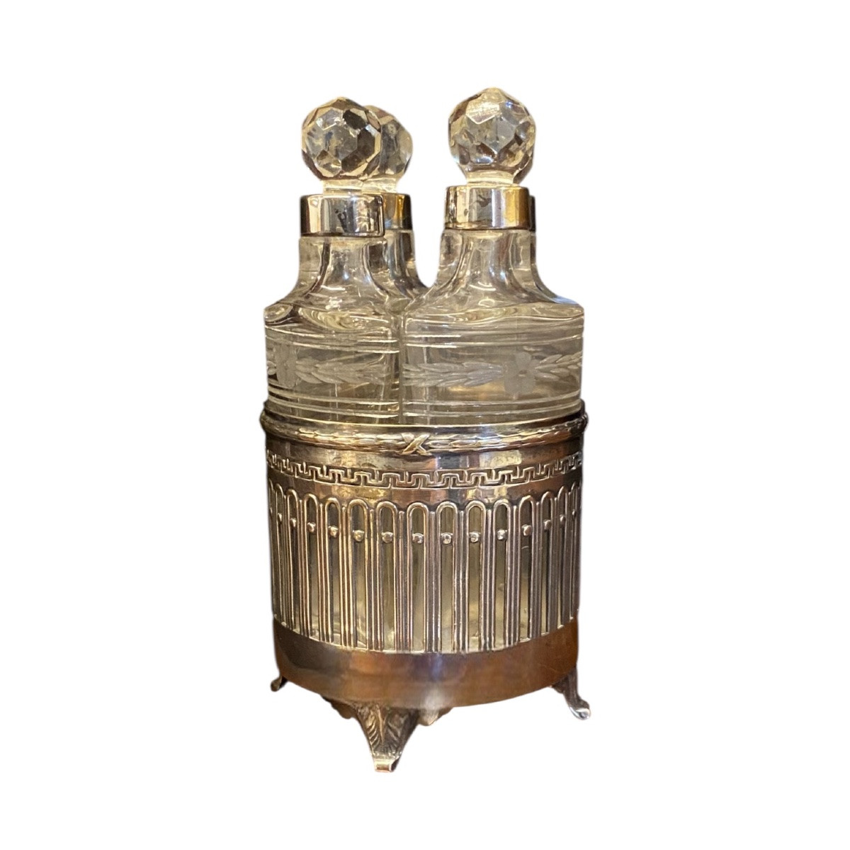 Porta profumi in argento con quattro ampolle in cristallo. -photo-2