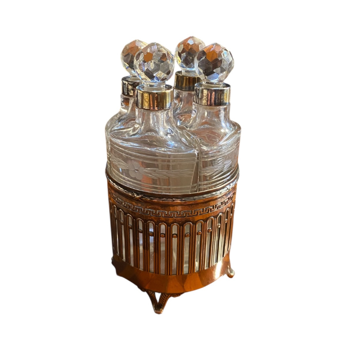 Porta profumi in argento con quattro ampolle in cristallo. -photo-1