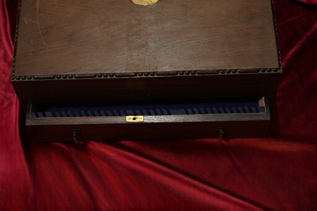 Scatola portaposate in noce con cassetto estraibile Inghilterra, Secolo XX-photo-3