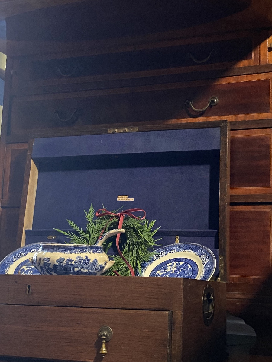 Scatola portaposate in noce con cassetto estraibile Inghilterra, Secolo XX-photo-3