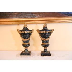 coppia di vasi in marmo e bronzo- Francia Inizio Sec. XIX