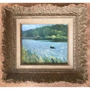 Willem Van Hasselt Landscape On The Edge Of The Seine Around 1930 Fishing Scene