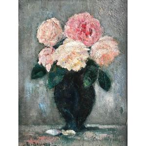 Emile Brunet (student Of G. Moreau) Oil On Cardboard Canvas Portrait Of Flowers