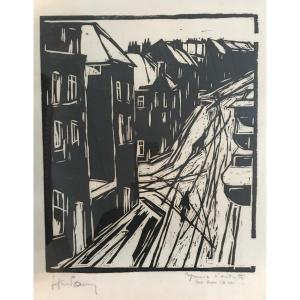 Artist's Proof Litho Print 20th Century Paris "street In The Snow" Signed (dlg Laboureur)