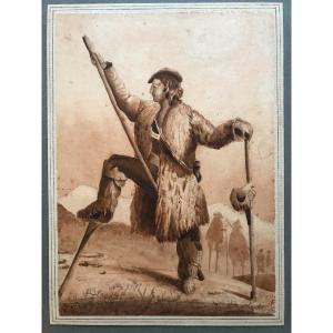 Wash On Paper Berger Landais Reference Gustave De Galard XIXth Century Unreadable Signature