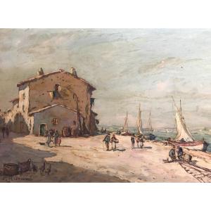 Joseph Hurard Port South Of France (marseille, Martigues) Oil On Panel Around 1940 Provence