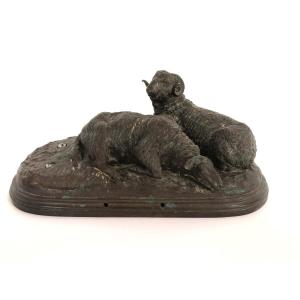 Isidore Bonheur (brother Of Rosa Bonheur) Bronze Animal Group Goats / Rams Circa 1850