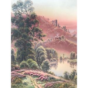 Gaston Anglade Heathers And Rivers XIXth Century Oil On Canvas