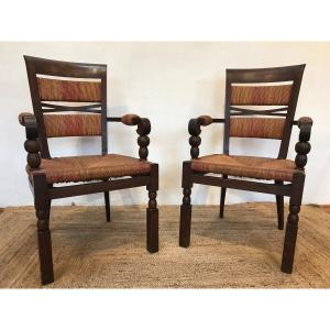 Pair Of 1940 French Art Deco Armchairs Attributed To Charles Dudouyt / Victor Courtray