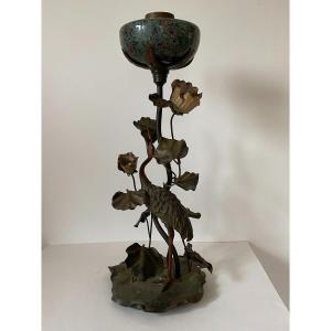 Art Nouveau Japanese Polychrome Bronze Lamp 1890