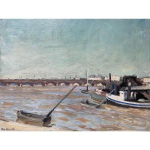 Willem Van Hasselt Port Of Bordeaux Stone Bridge Oil On Canvas 1930