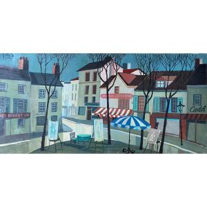 G. Pico Place Du Tertre Montmartre Paris Oil On Canvas 1970