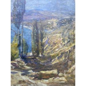 Clovis Cazes Painting Mediterranean Landscape Seaside Oil On Canvas Circa 1900