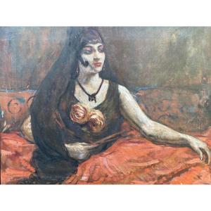 Clovis Cazes Portrait Of A "flamenco" Woman Oil On Canvas Circa 1900
