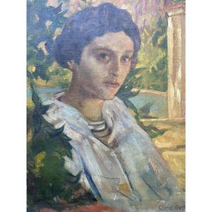 Clovis Cazes Portrait Of A Woman In The Garden Oil On Canvas Circa 1900