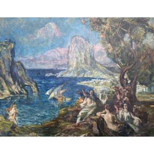 Clovis Cazes Scene In Antique Style Naiads / Bathers Mediterranean Oil On Canvas Circa 1900