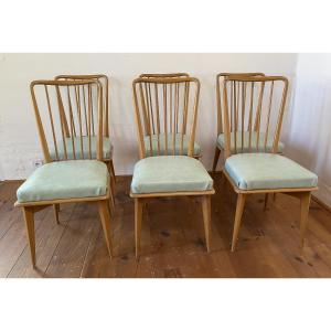 Set Of Six Charles Ramos Chairs, Castellaneta Design Editions, France, Circa 1960