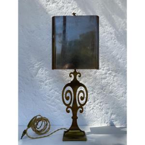 Lamp Signed Maison Charles (stamp) Design France Circa 1970 Gold Metal With Openwork Patterns 