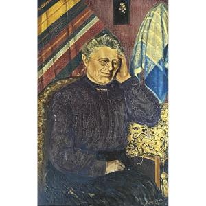 Portrait Of A Woman In Old Age Oil On Canvas Signed Matkulenska Dated January 1942 France