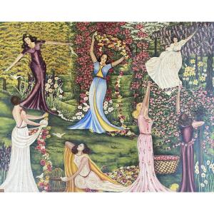 Animated Scene Allegory Of Spring Floral Composition Matkulenska 1947 Oil On Canvas