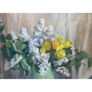 Blanche Zo Laroque Bouquet Of Flowers Gouache On Paper Circa 1930 