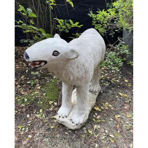 Animal Sculpture, Garden, Polar Bear, Cement, France, Circa 1960