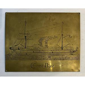 Copper Plaque Portrait Of A Sailing And Steamship "cordillère" Signed Lp Grihours, Late 19th Century