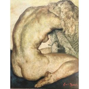 Emile Baes, Oil On Canvas. Female Nude Circa 1930. Belgian School.