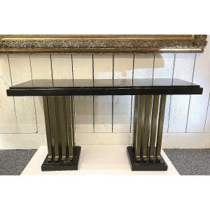 Art Deco Wall Console, 1930, In The Style Of Raymond Subes, France, Marble And Wrought Iron