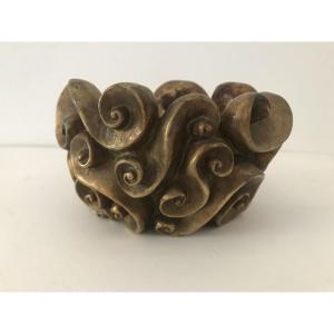 Jean Boggio, Gilt Bronze Cup, "vague" French Ironwork Circa 1980. Daum Baccarat