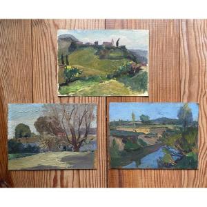 Landscapes Of Southwest France Circa 1910 Oils On Cardboard / Paper Plein Air Impressionism Gers
