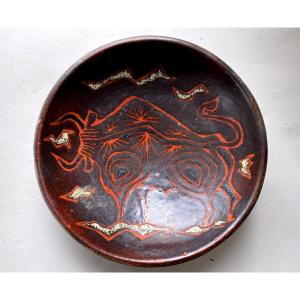 Jean Jaffeux Bull Cup Ceramic Lava Stone 20th Century Circa 1950/60 (j. Lurçat)