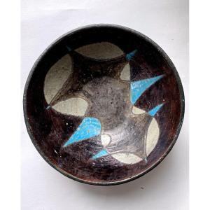 Jean Jaffeux Abstract Decorative Bowl, Ceramic, Lava Stone, 20th Century, Circa 1950/60 (j. Lurçat)
