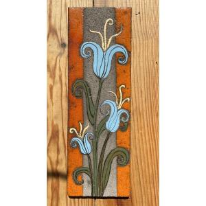 Decorative Lava Stone Plaque Circa 1960 Enameled Bas-relief (in The Style Of Lurçat, Correct)