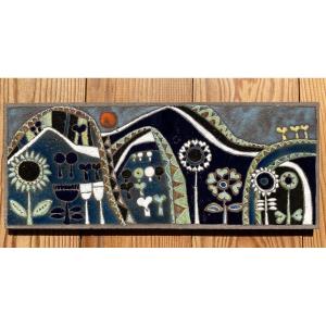 Decorative Lava Stone Plaque Circa 1960 Enameled Bas-relief (in The Style Of Lurçat, Correct)