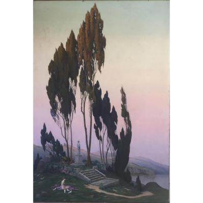 Important Art Deco Painting By J. Nieudan Dated 1929. Bordeaux, Follower Of Jean Dupas.