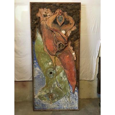 Brut Art Sculpture In Bas-relief Around 1960