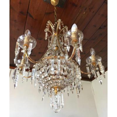 Crystal Chandelier, "hot-air Balloon" Shape Of Japanese Inspiration, Maison Baguès. Tassels.