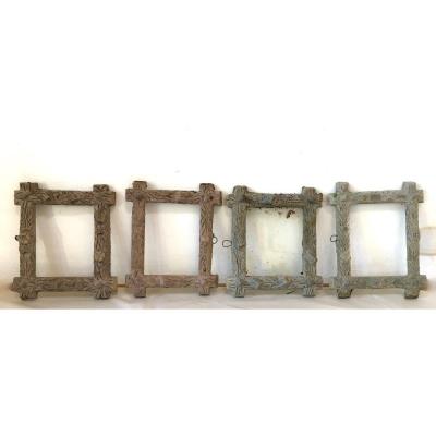 Four Frames, Naturalist Mirrors In Cement Branches Motifs Around 1930