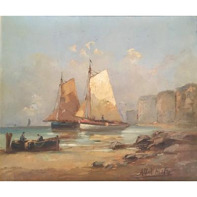 Albert Hirtz; Hulie On Canvas, Marine, Landscape Of Brittany Around 1930.