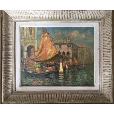 Victor Louis Cuguen, Venice Rialto Market Around 1930.