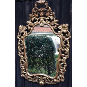 Important Renaissance Mirror In Carved And Gilded Wood. Italy Around 1900/1920