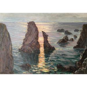 Paul Esnoul, Belle-île, Brittany, Oil On Panel, Circa 1930
