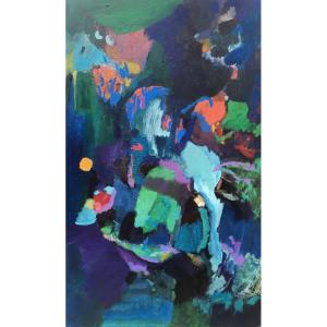 Abstract Painting, Oil On Canvas Signed Albane Roux,