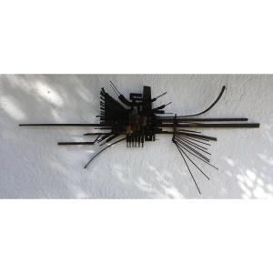 Important "brutalist" Sculpture In Metal, Signed And Dated 74, Universe Of G. Mathieu