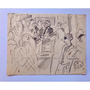 Georges De Sonneville Drawing Interior Scene, Pencil On Paper, Signed And Stamped 1906